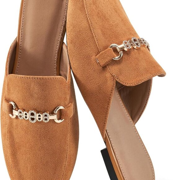 Womens Mules Buckle Flats: Classic Suede Slip On Shoes Dressy Closed Toe Backles